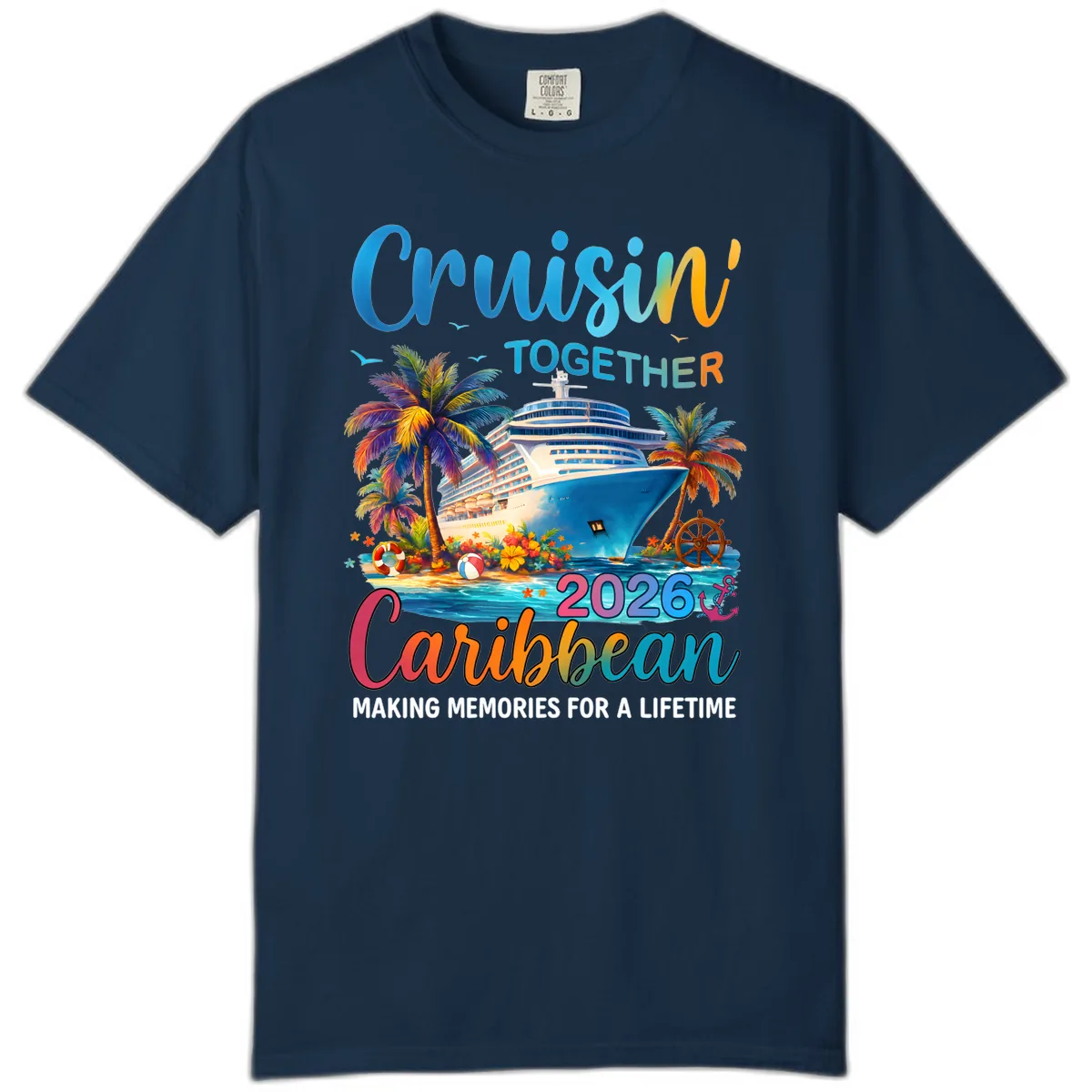 Cruisin' Together Caribbean 2026 Family Vacation Apparel Comfort Color in True Navy