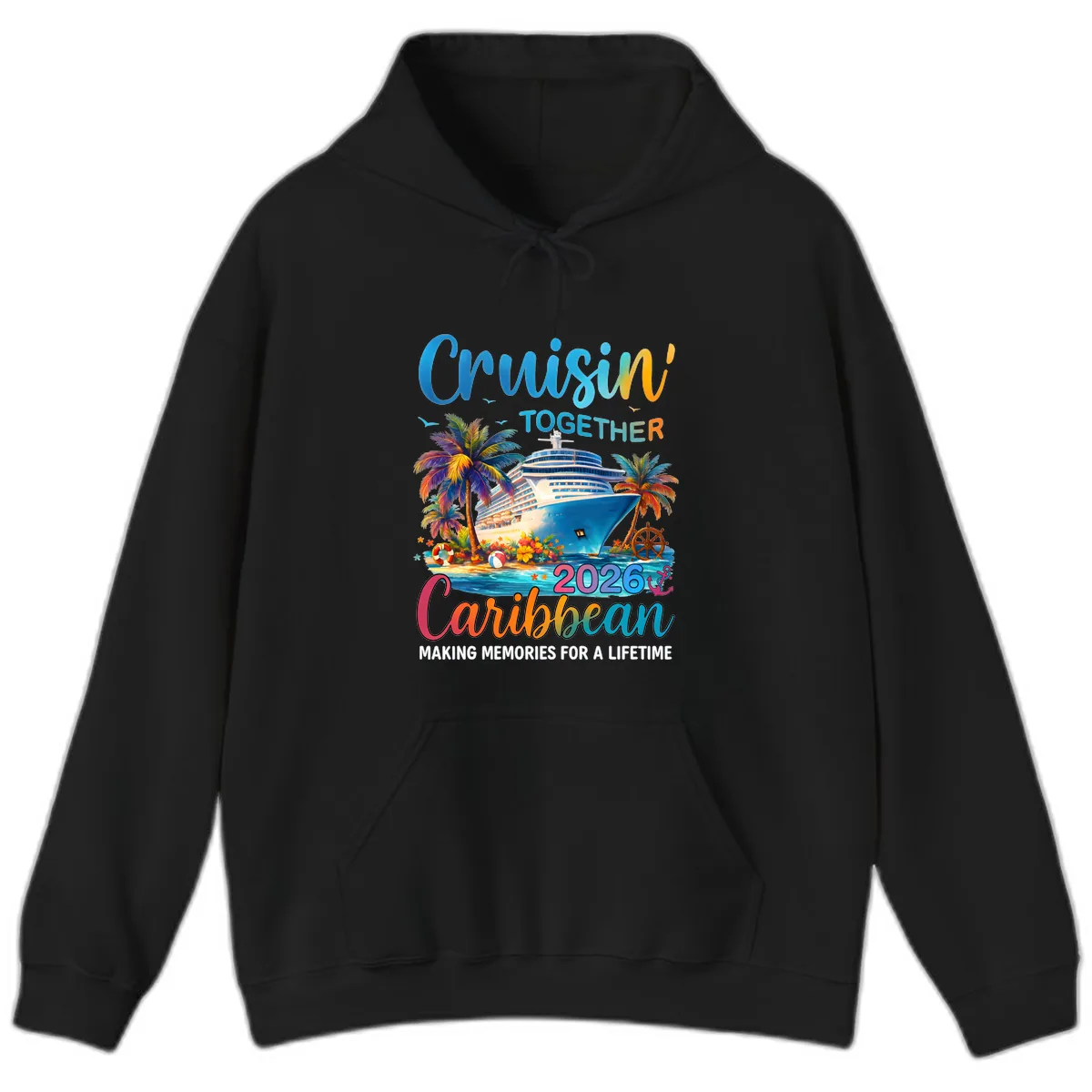 Cruisin' Together Caribbean 2026 Family Vacation Apparel Hoodie in Black