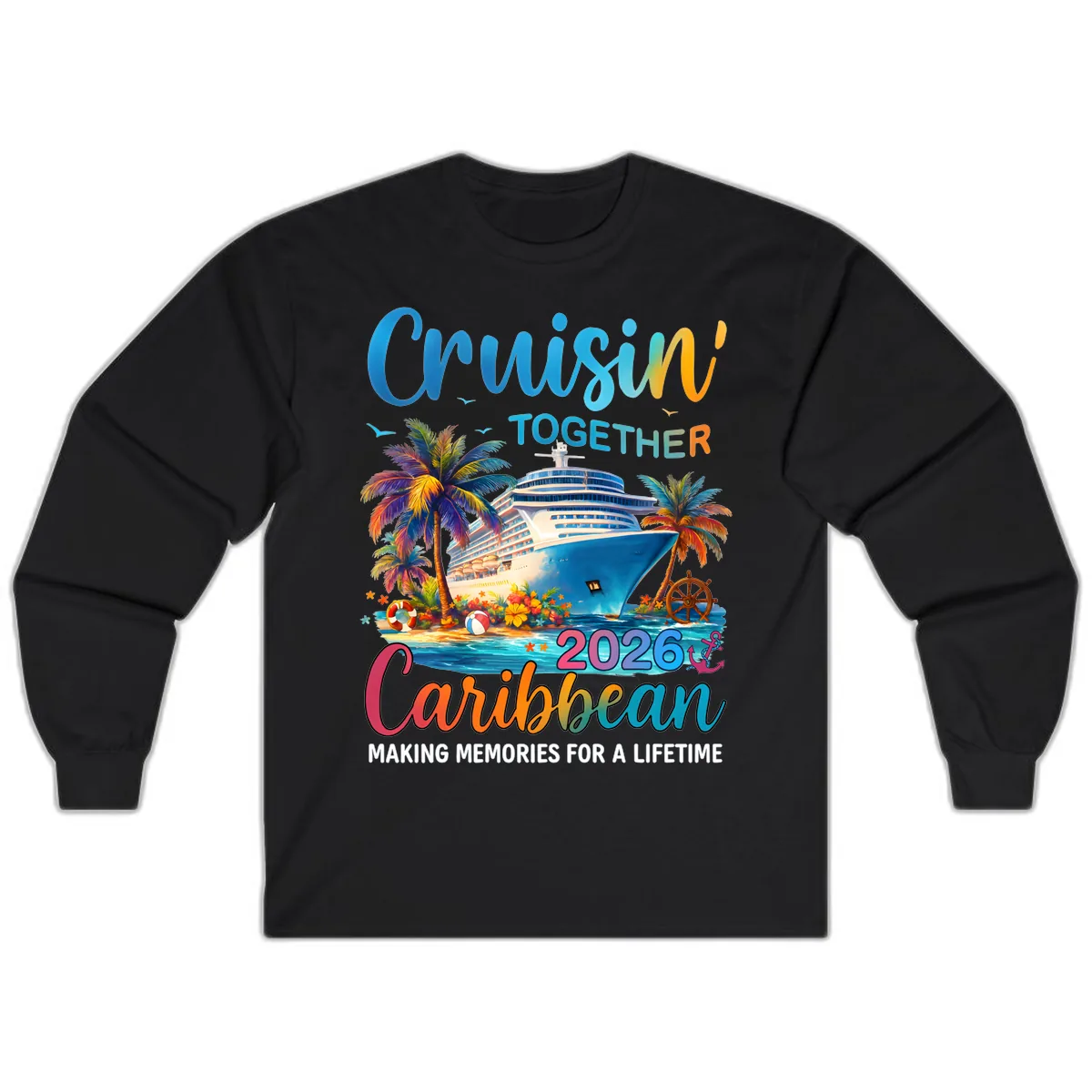 Cruisin' Together Caribbean 2026 Family Vacation Apparel Long Sleeve in Black