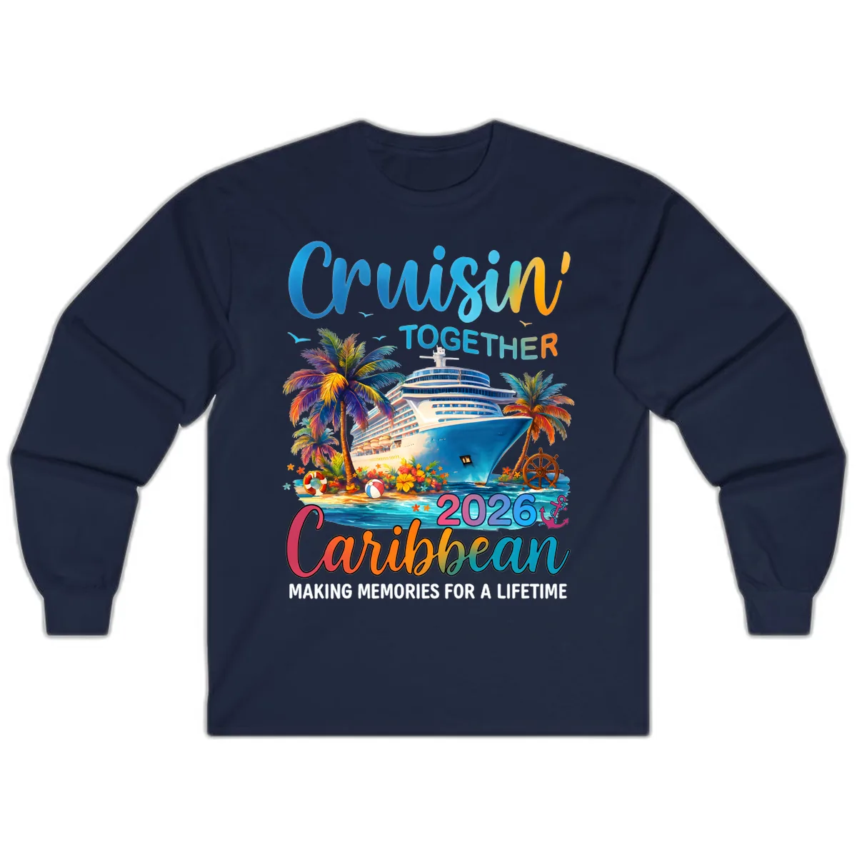 Cruisin' Together Caribbean 2026 Family Vacation Apparel Long Sleeve in Navy