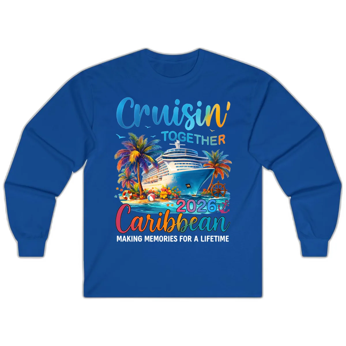 Cruisin' Together Caribbean 2026 Family Vacation Apparel Long Sleeve in Royal