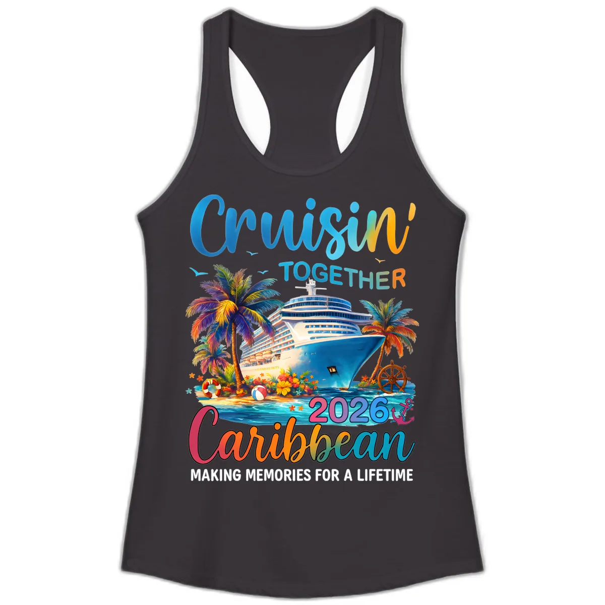 Cruisin' Together Caribbean 2026 Family Vacation Apparel Ladies Tank in Black