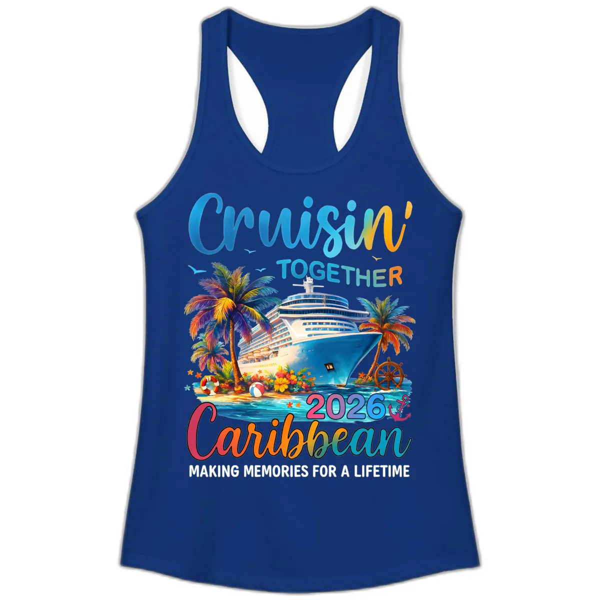Cruisin' Together Caribbean 2026 Family Vacation Apparel Ladies Tank in Solid Royal