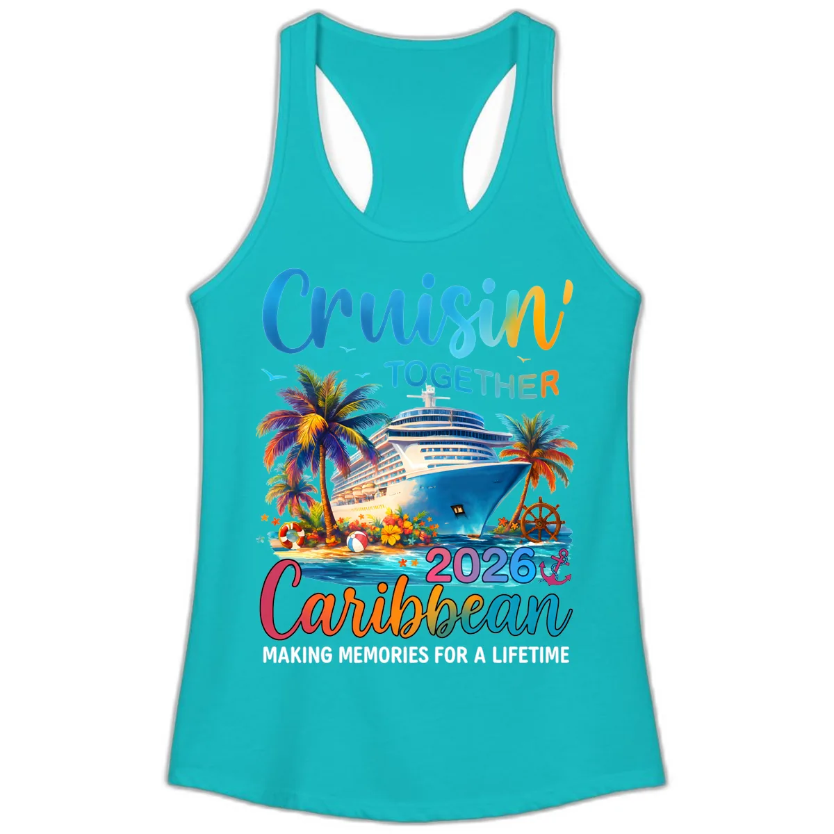 Cruisin' Together Caribbean 2026 Family Vacation Apparel Ladies Tank in Tahiti Blue