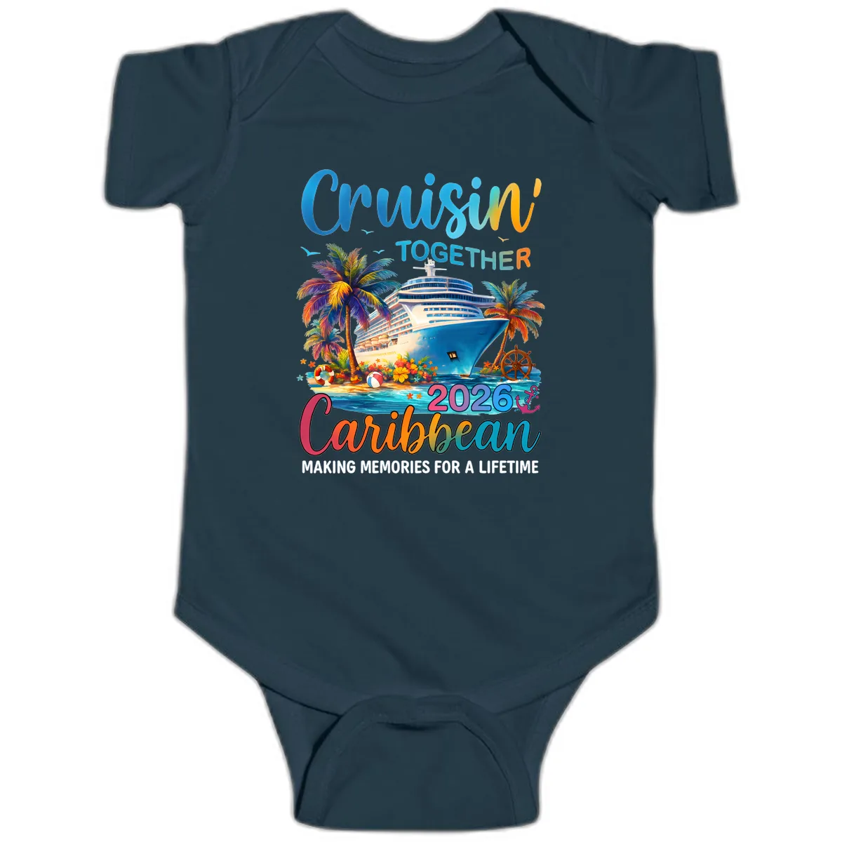 Cruisin' Together Caribbean 2026 Family Vacation Apparel Baby Onesie in Navy