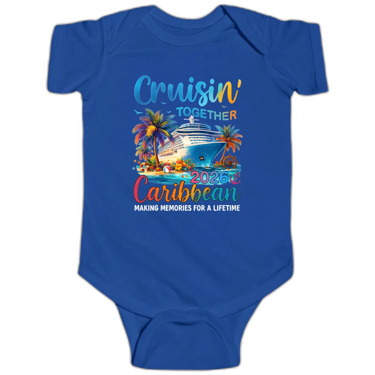 Cruisin' Together Caribbean 2026 Family Vacation Apparel Baby Onesie in Royal