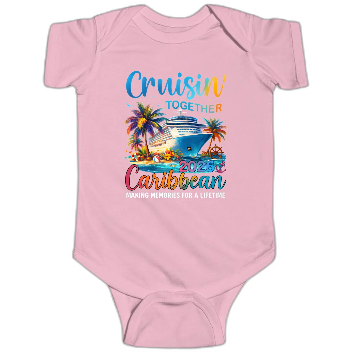 Cruisin' Together Caribbean 2026 Family Vacation Apparel Baby Onesie in Pink