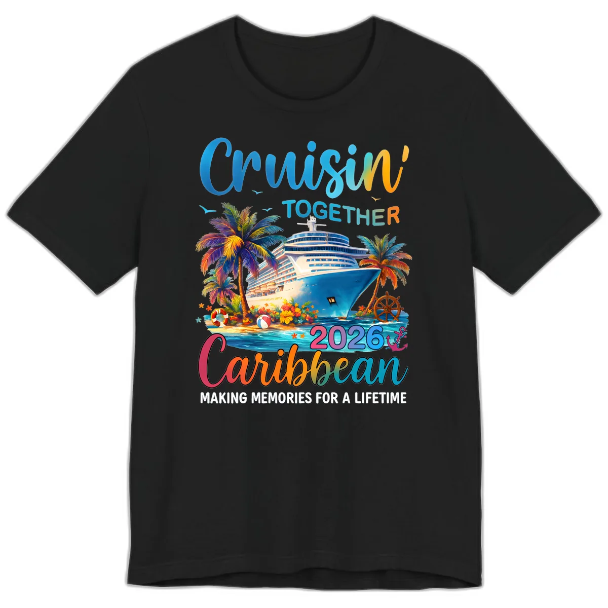 Cruisin' Together Caribbean 2026 Family Vacation Apparel Premium T-Shirt in Black