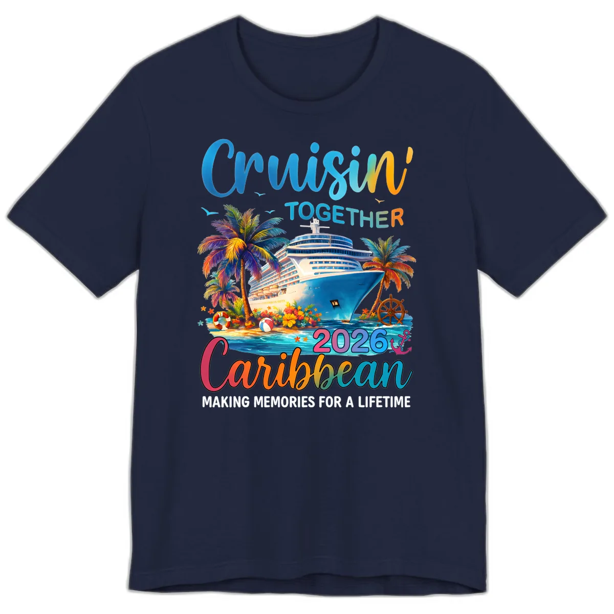 Cruisin' Together Caribbean 2026 Family Vacation Apparel Premium T-Shirt in Navy