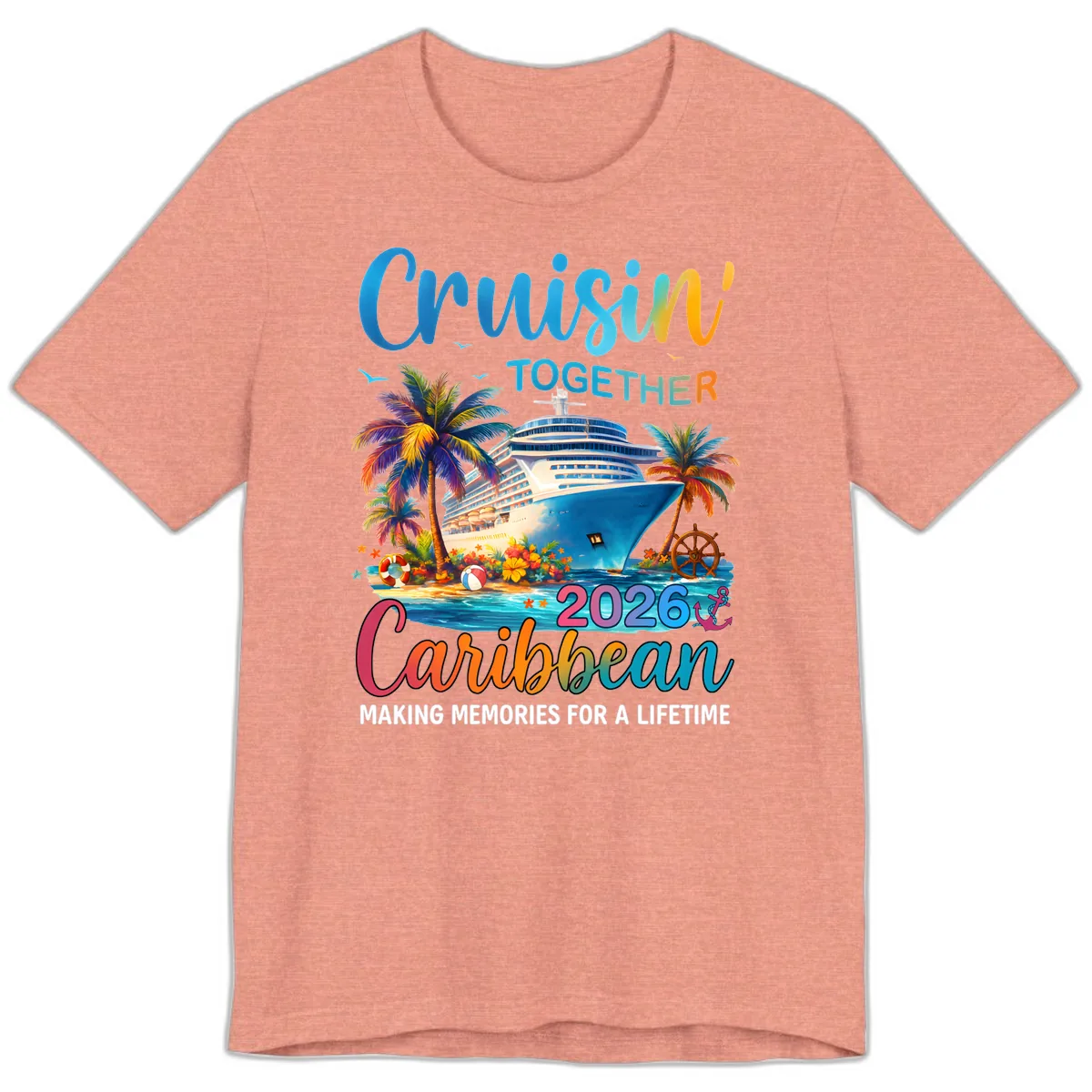 Cruisin' Together Caribbean 2026 Family Vacation Apparel Premium T-Shirt in Heather Sunset