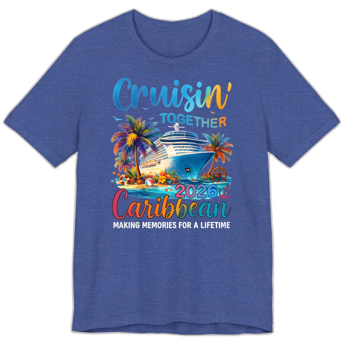 Cruisin' Together Caribbean 2026 Family Vacation Apparel Premium T-Shirt in Heather True Royal