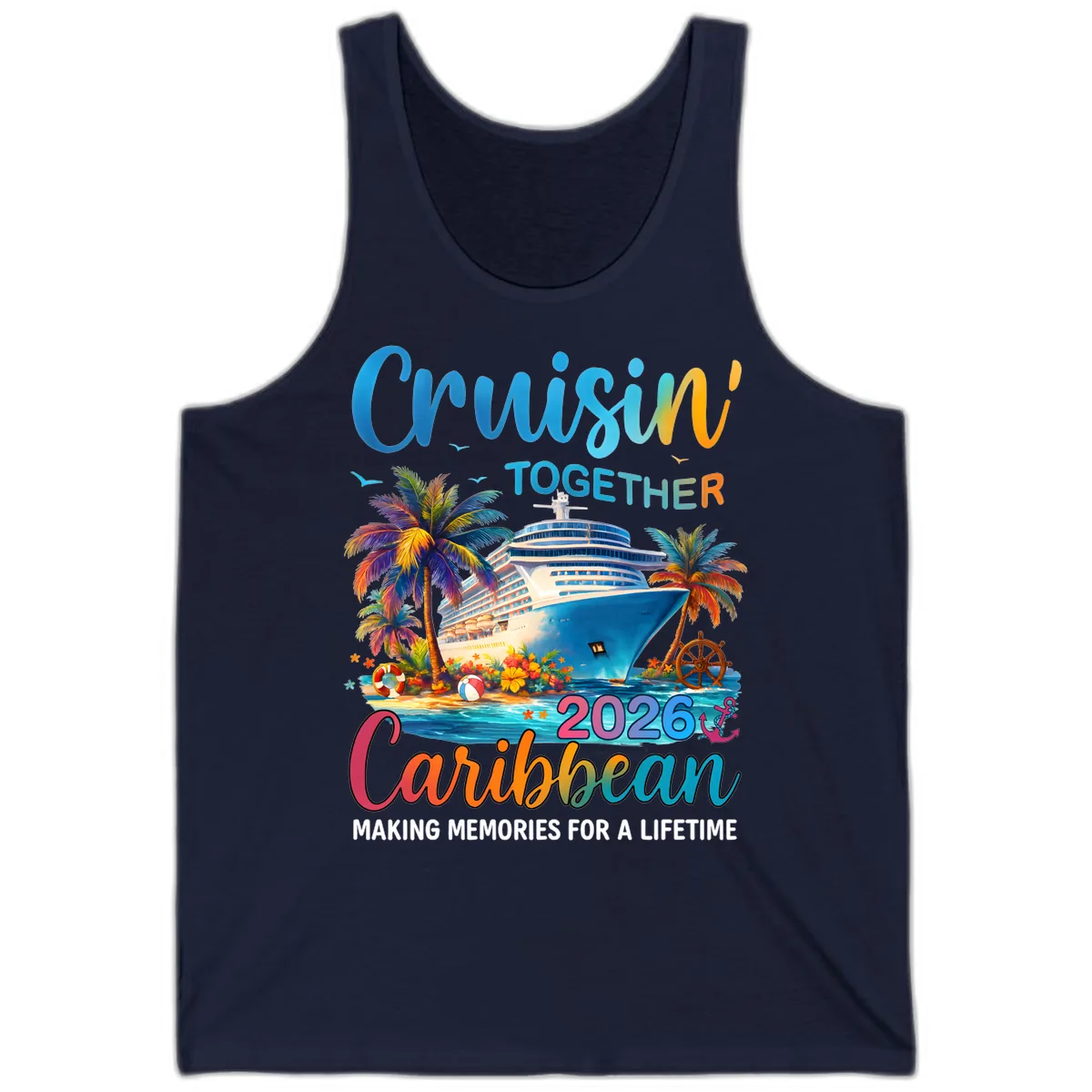 Cruisin' Together Caribbean 2026 Family Vacation Apparel Tank in Navy