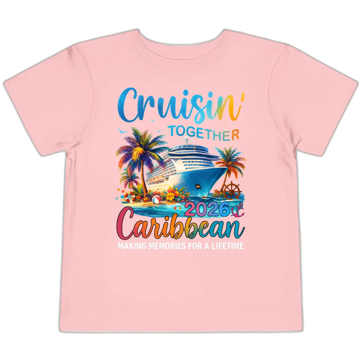 Cruisin' Together Caribbean 2026 Family Vacation Apparel Toddler T-Shirt in Pink