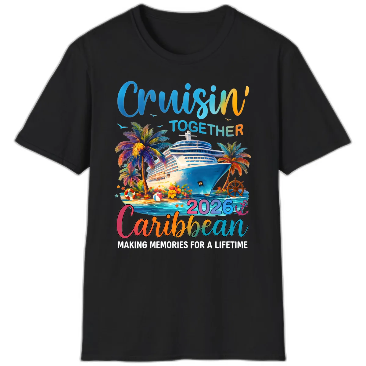 Cruisin' Together Caribbean 2026 Family Vacation Apparel T-Shirt in Black