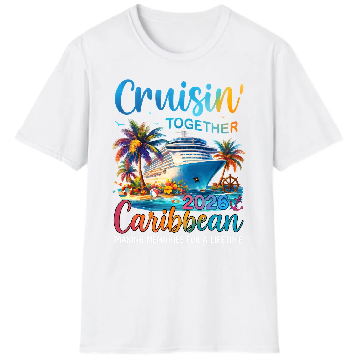 Cruisin' Together Caribbean 2026 Family Vacation Apparel T-Shirt in White