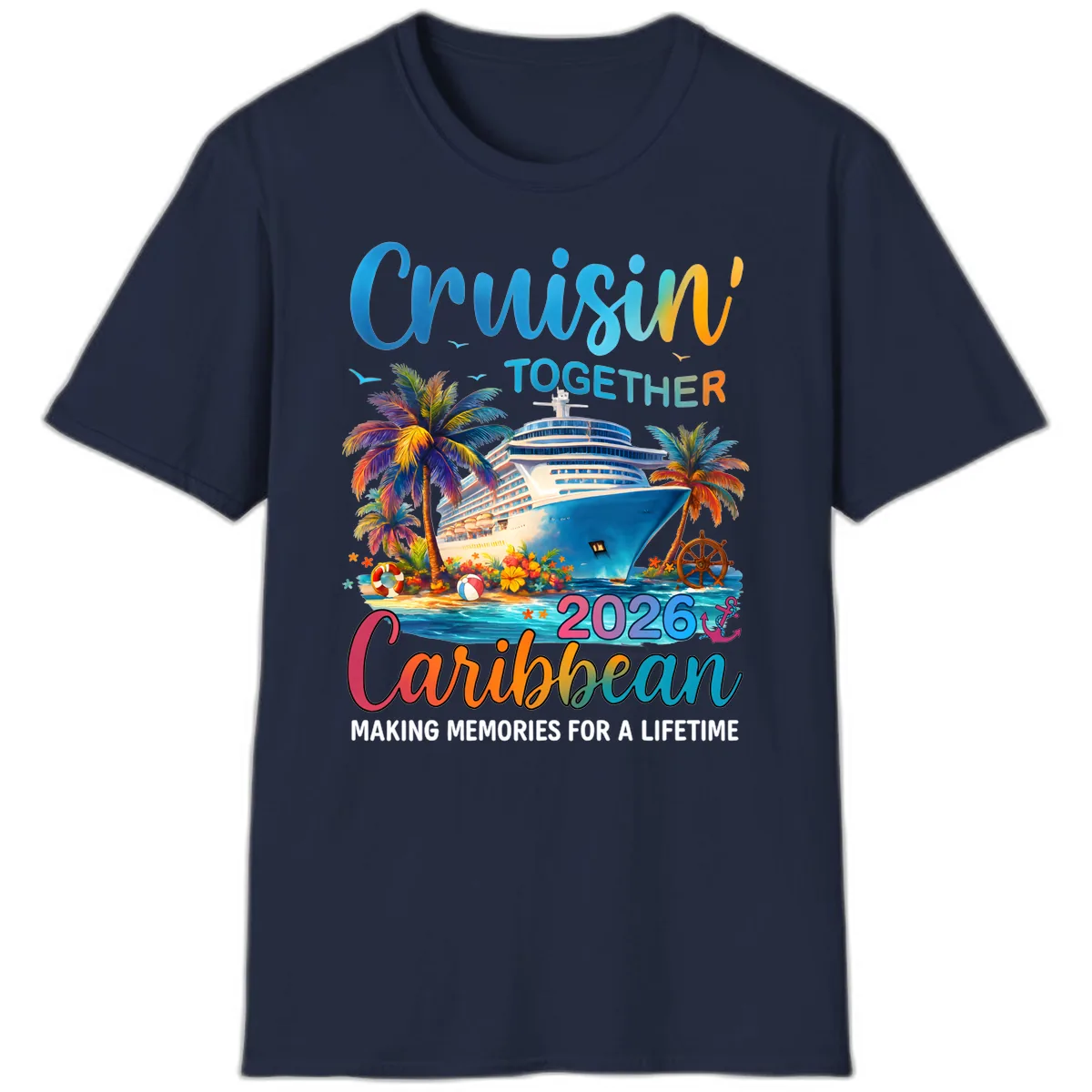 Cruisin' Together Caribbean 2026 Family Vacation Apparel T-Shirt in Navy