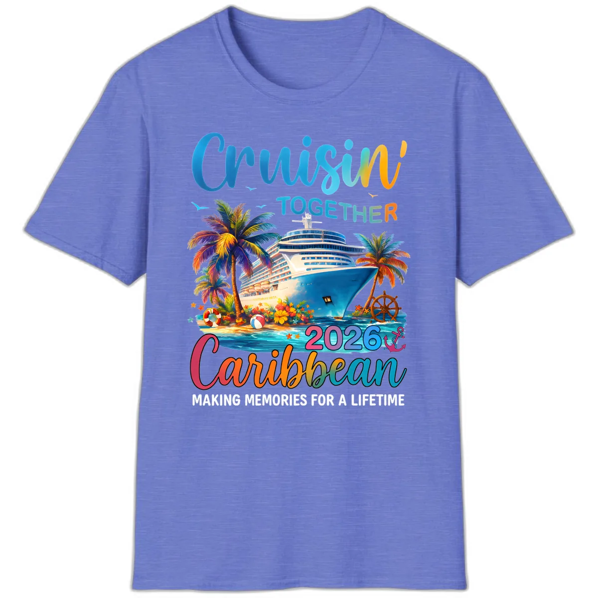 Cruisin' Together Caribbean 2026 Family Vacation Apparel T-Shirt in Heather Royal
