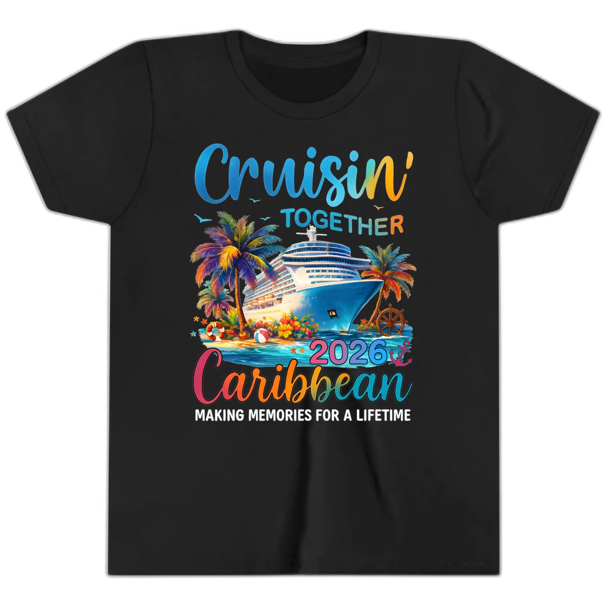 Cruisin' Together Caribbean 2026 Family Vacation Apparel Youth T-Shirt in Black