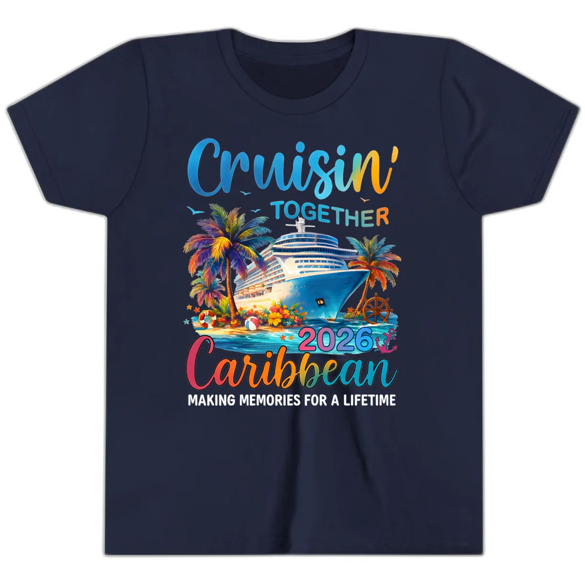 Cruisin' Together Caribbean 2026 Family Vacation Apparel Youth T-Shirt in Navy