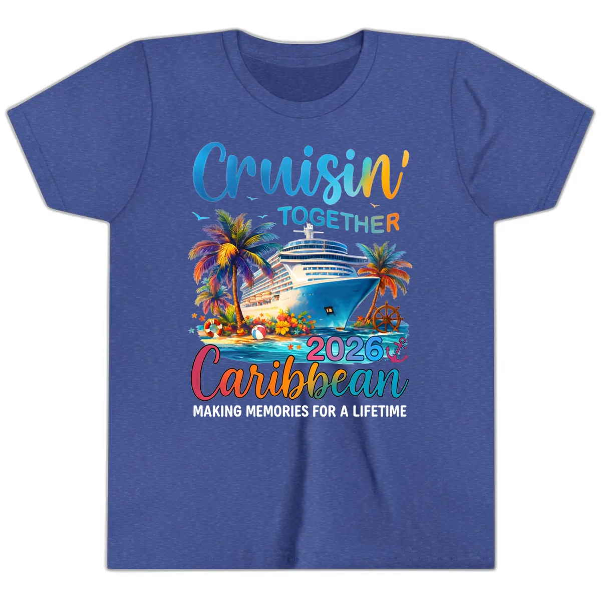 Cruisin' Together Caribbean 2026 Family Vacation Apparel Youth T-Shirt in Heather True Royal