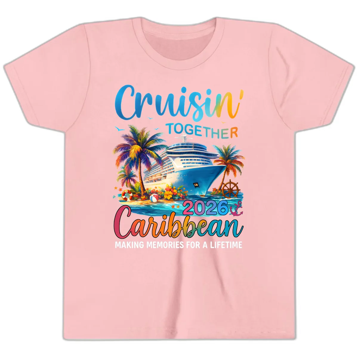 Cruisin' Together Caribbean 2026 Family Vacation Apparel Youth T-Shirt in Pink