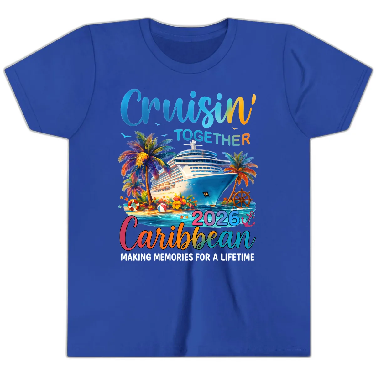 Cruisin' Together Caribbean 2026 Family Vacation Apparel Youth T-Shirt in True Royal