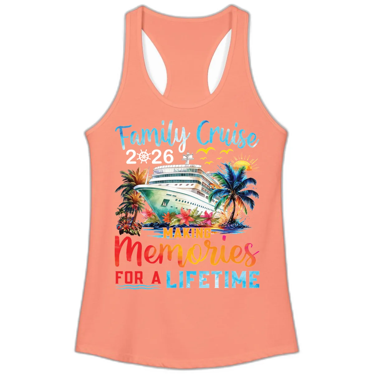 Family Cruise 2026 Making Memories for a Lifetime Ladies Tank in Solid Light Orange