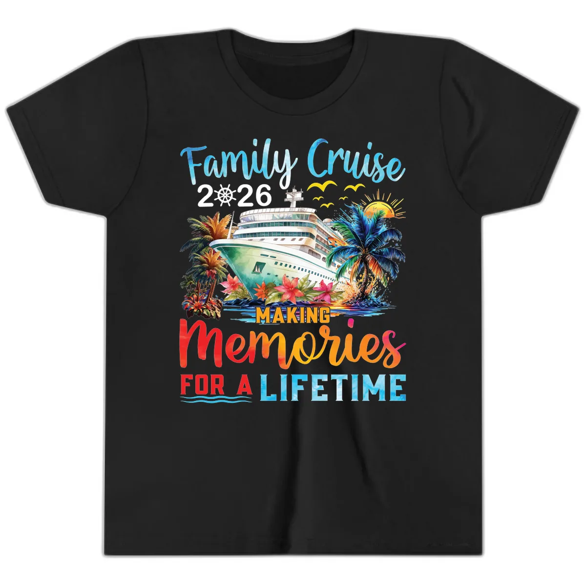 Family Cruise 2026 Making Memories for a Lifetime Youth T-Shirt in Black