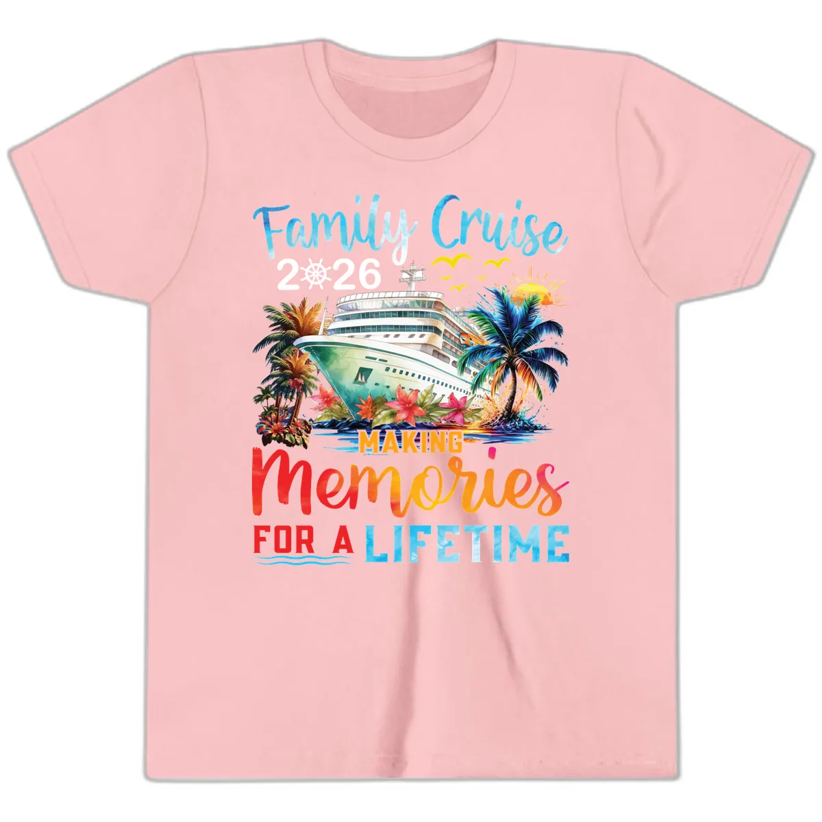 Family Cruise 2026 Making Memories for a Lifetime Youth T-Shirt in Pink