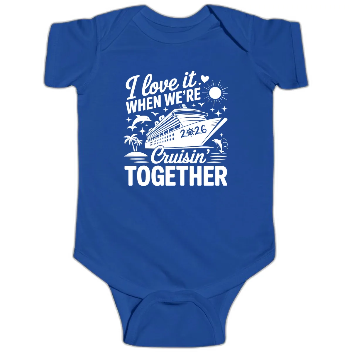 Family Love Cruisin' Together 2026 Vacation Baby Onesie in Royal