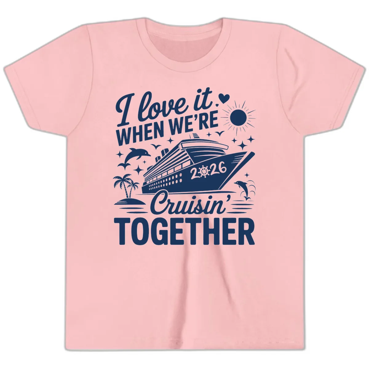 Family Love Cruisin' Together 2026 Vacation Youth T-Shirt in Pink