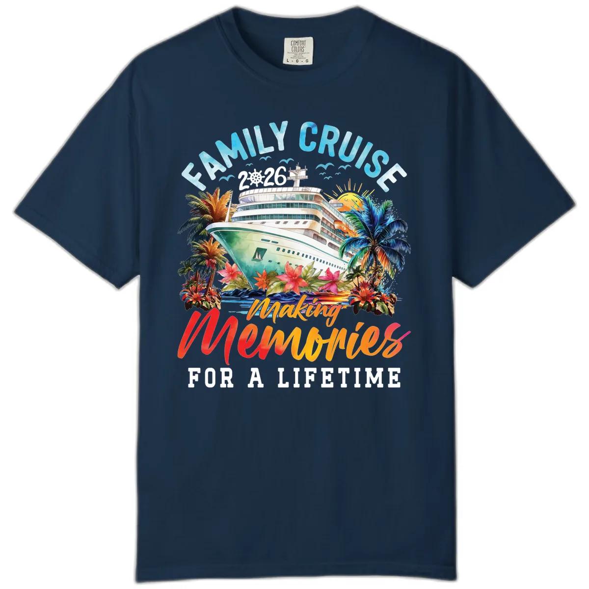 Family Cruise 2026 Making Memories Tropical Design Comfort Color in True Navy