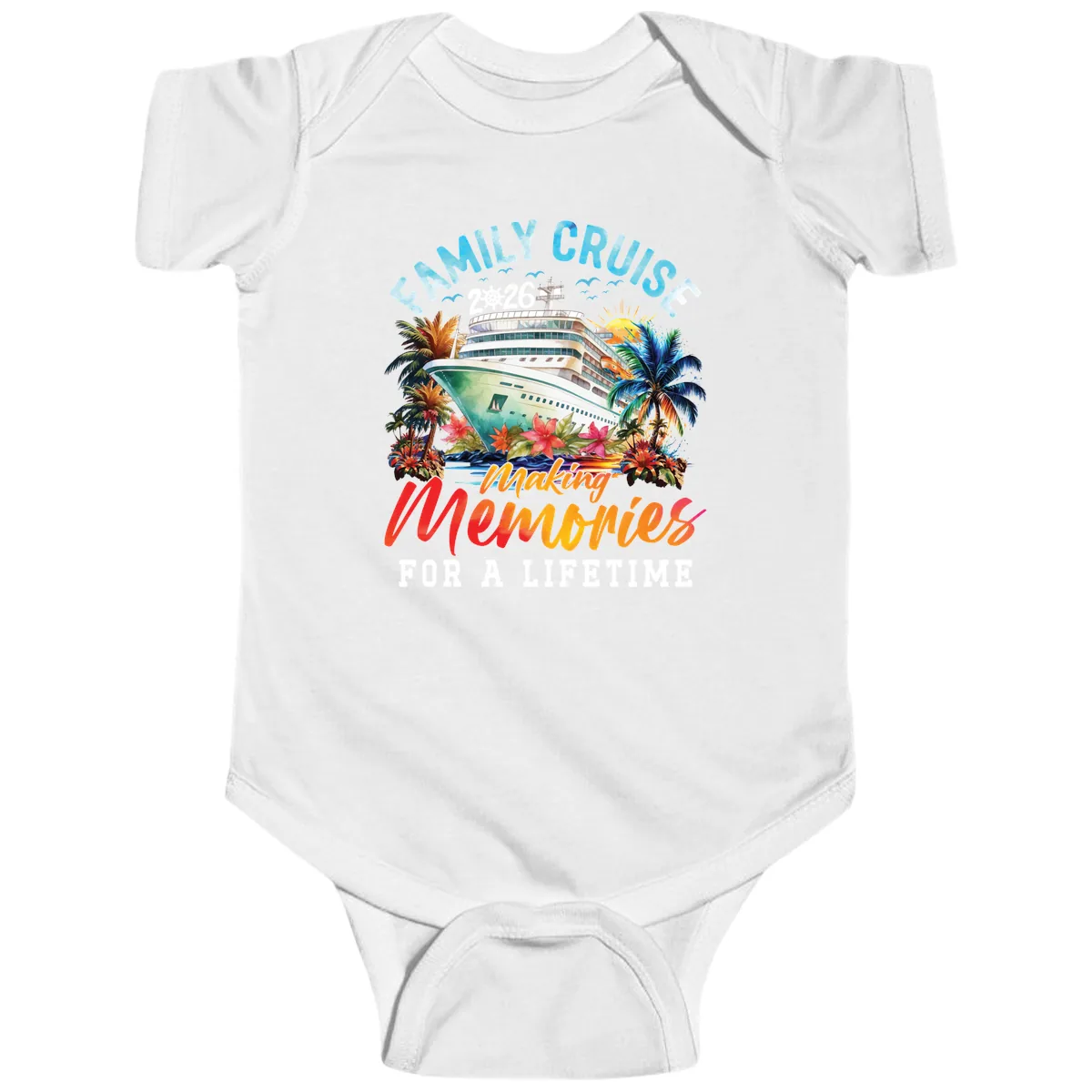 Family Cruise 2026 Making Memories Tropical Design Baby Onesie in White