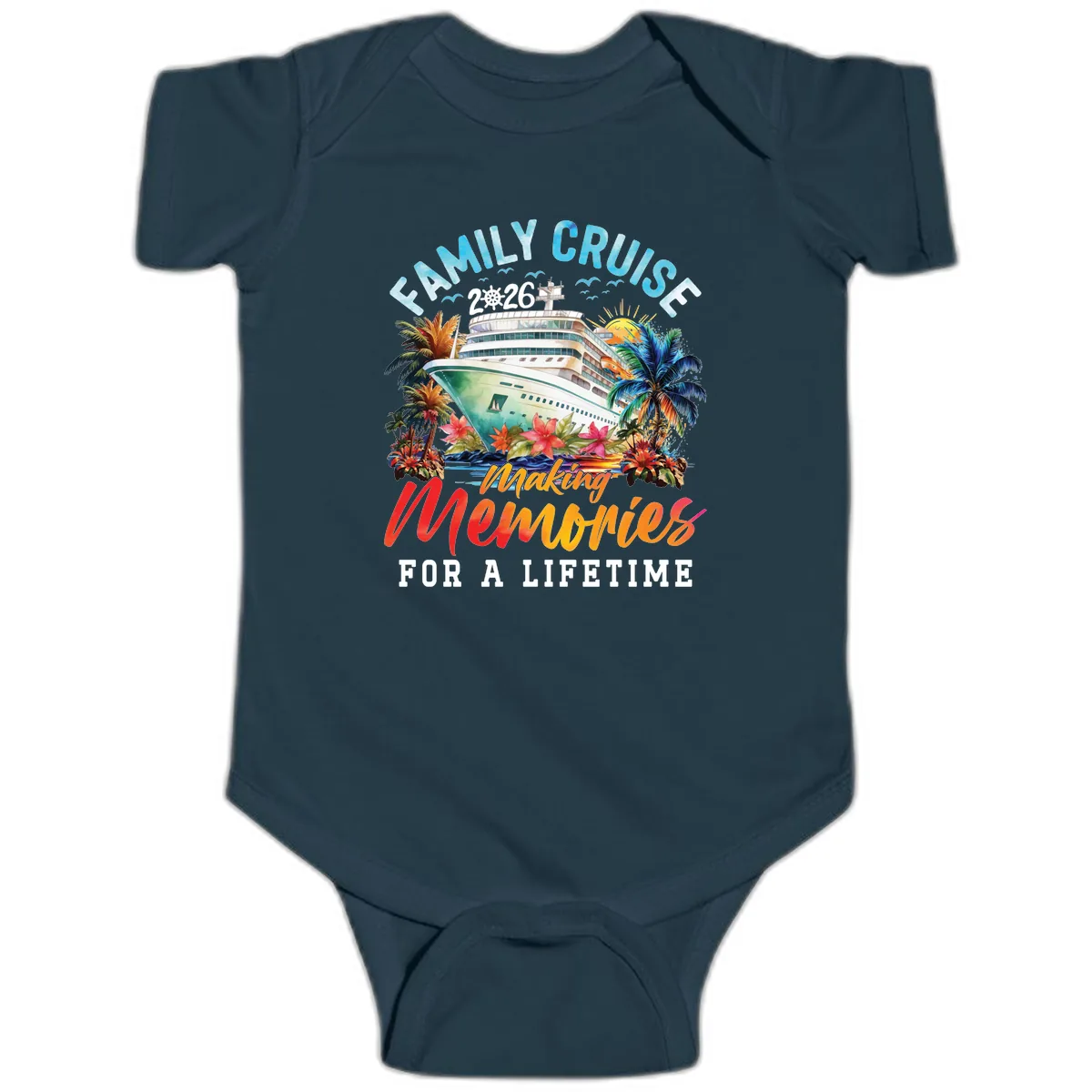 Family Cruise 2026 Making Memories Tropical Design Baby Onesie in Navy