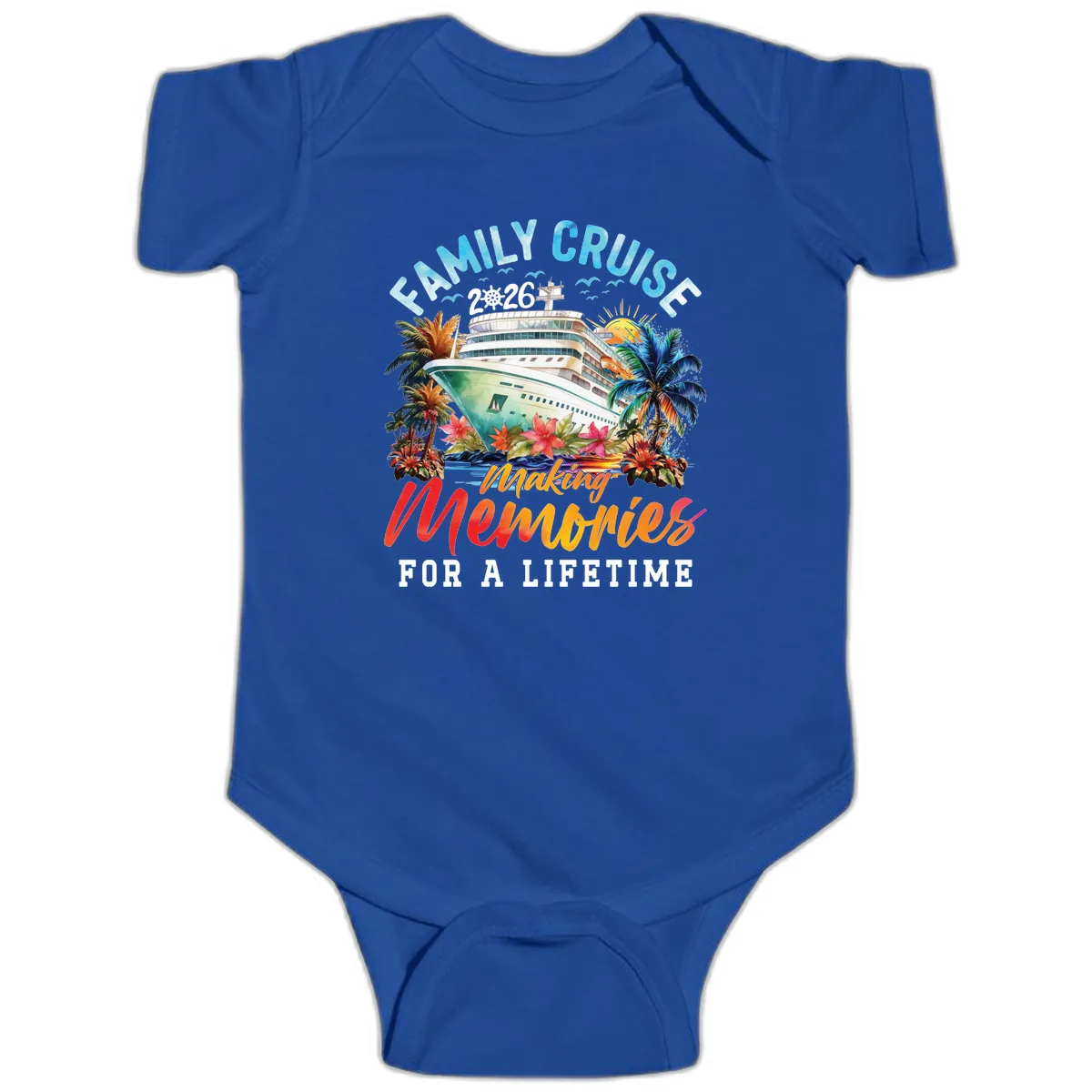Family Cruise 2026 Making Memories Tropical Design Baby Onesie in Royal