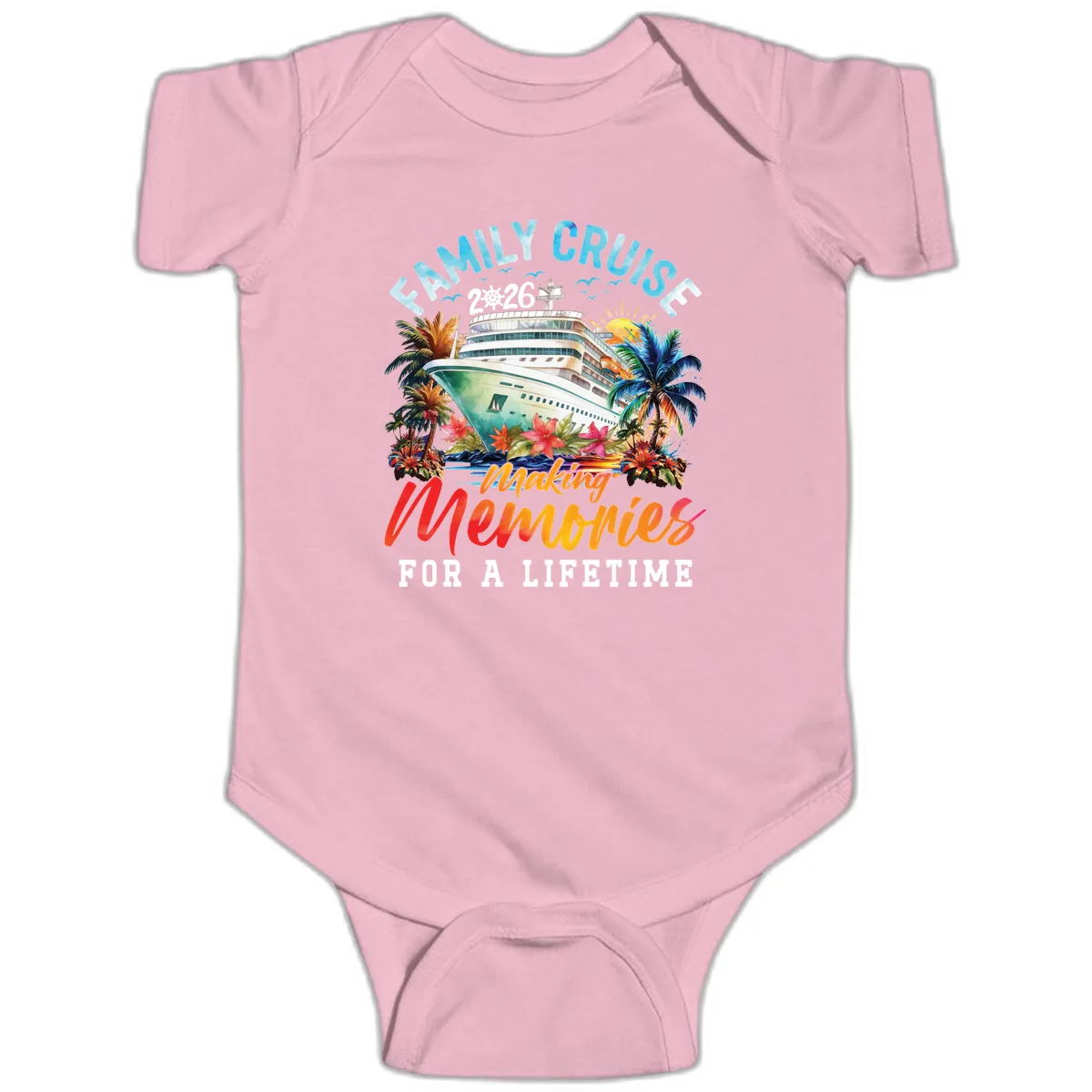 Family Cruise 2026 Making Memories Tropical Design Baby Onesie in Pink