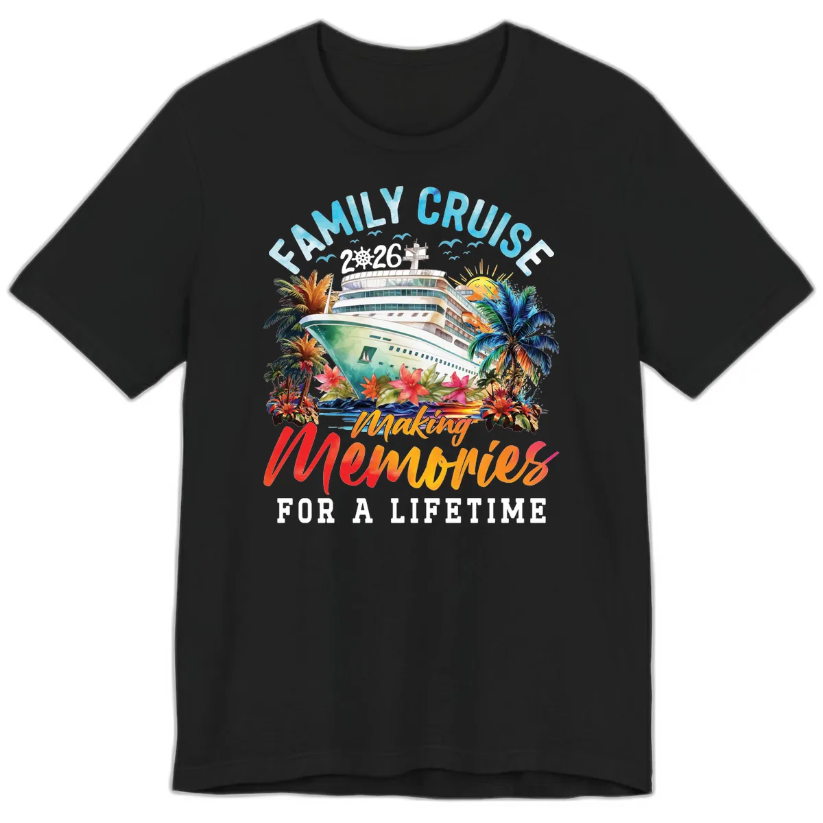 Family Cruise 2026 Making Memories Tropical Design Premium T-Shirt in Black