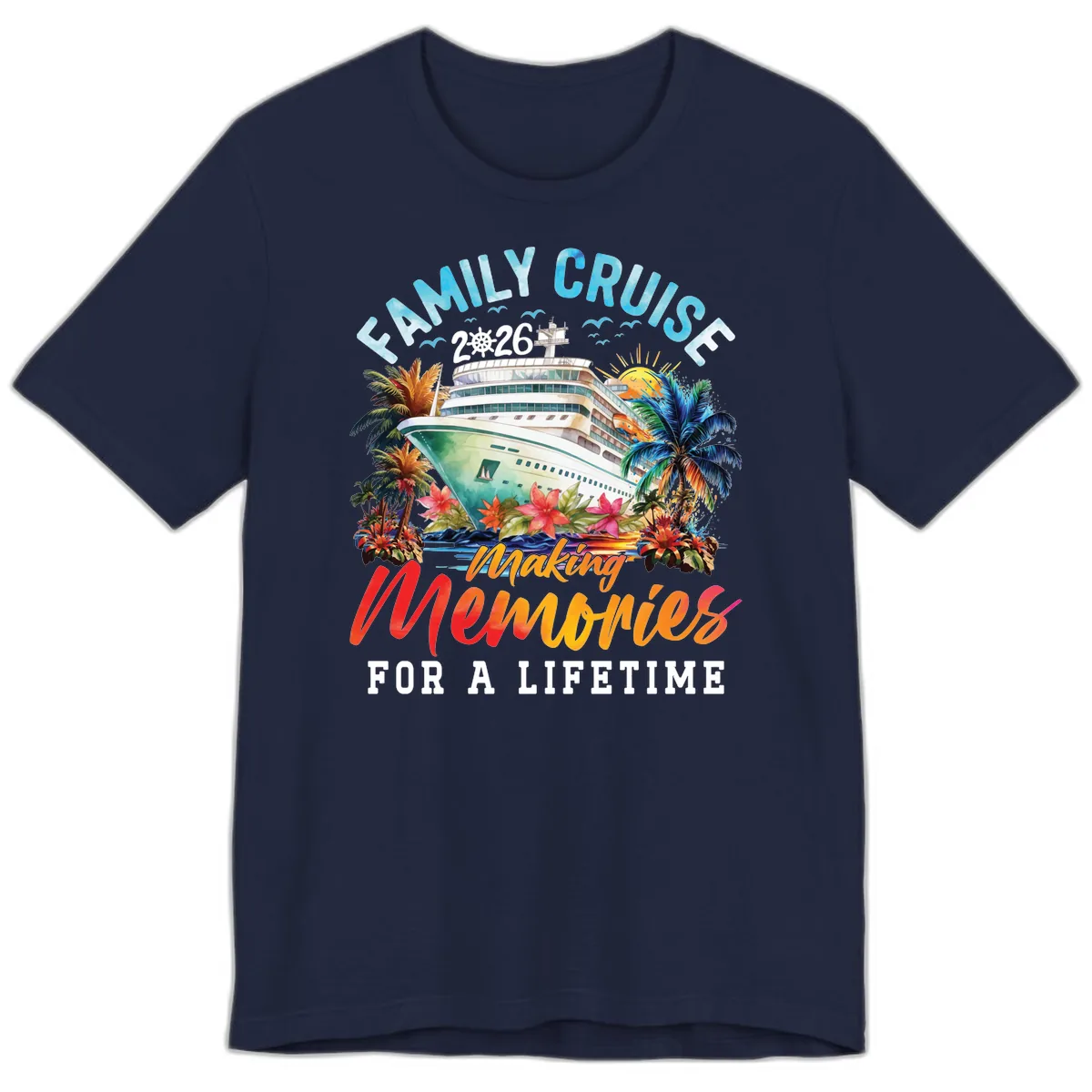 Family Cruise 2026 Making Memories Tropical Design Premium T-Shirt in Navy