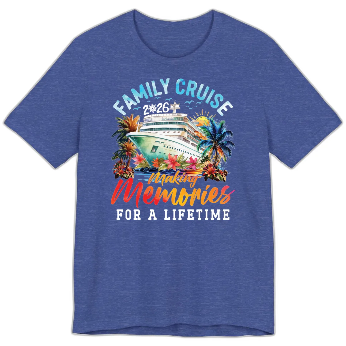 Family Cruise 2026 Making Memories Tropical Design Premium T-Shirt in Heather True Royal