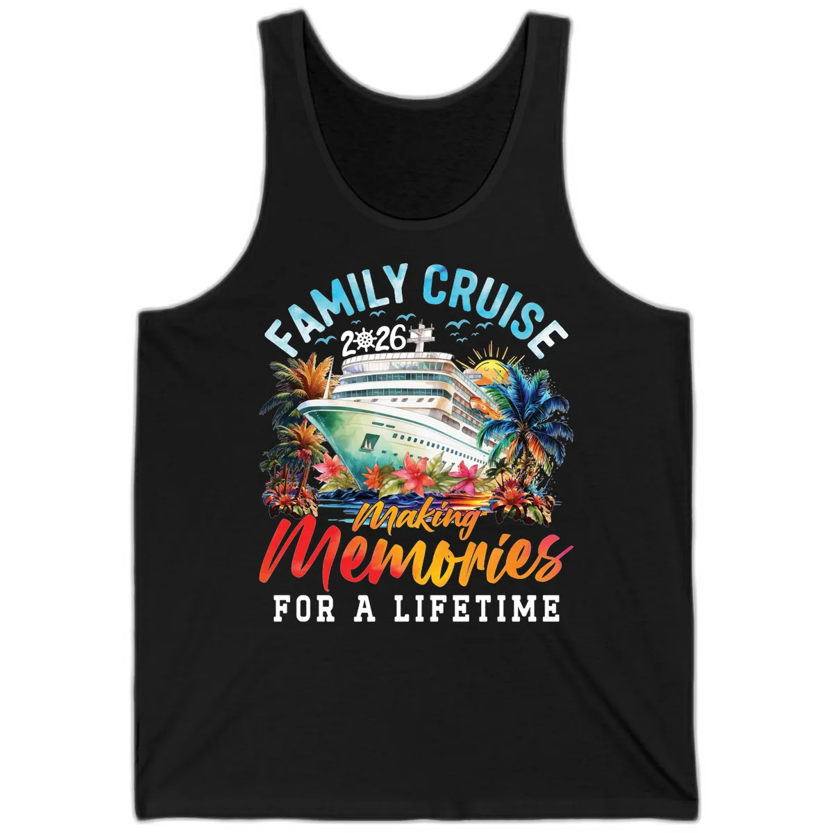 Family Cruise 2026 Making Memories Tropical Design Tank in Black