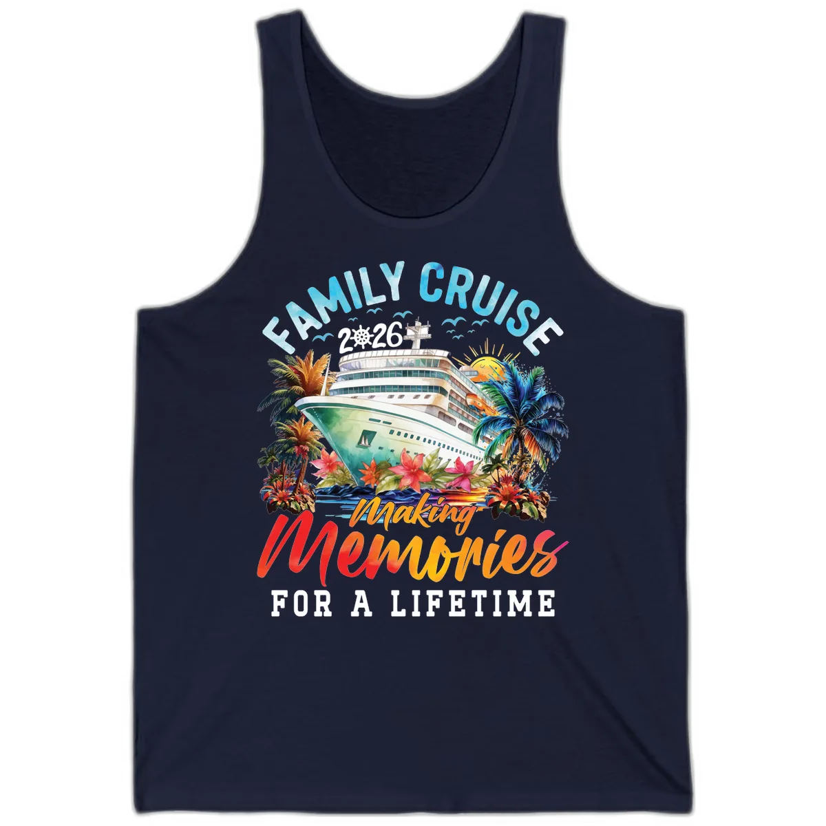 Family Cruise 2026 Making Memories Tropical Design Tank in Navy