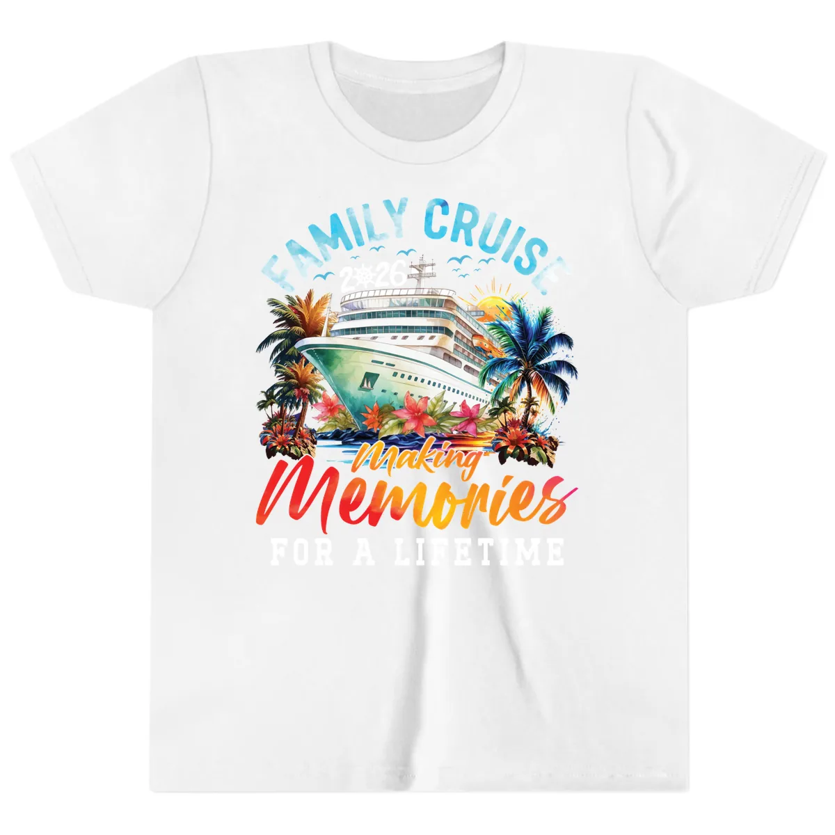 Family Cruise 2026 Making Memories Tropical Design Youth T-Shirt in White