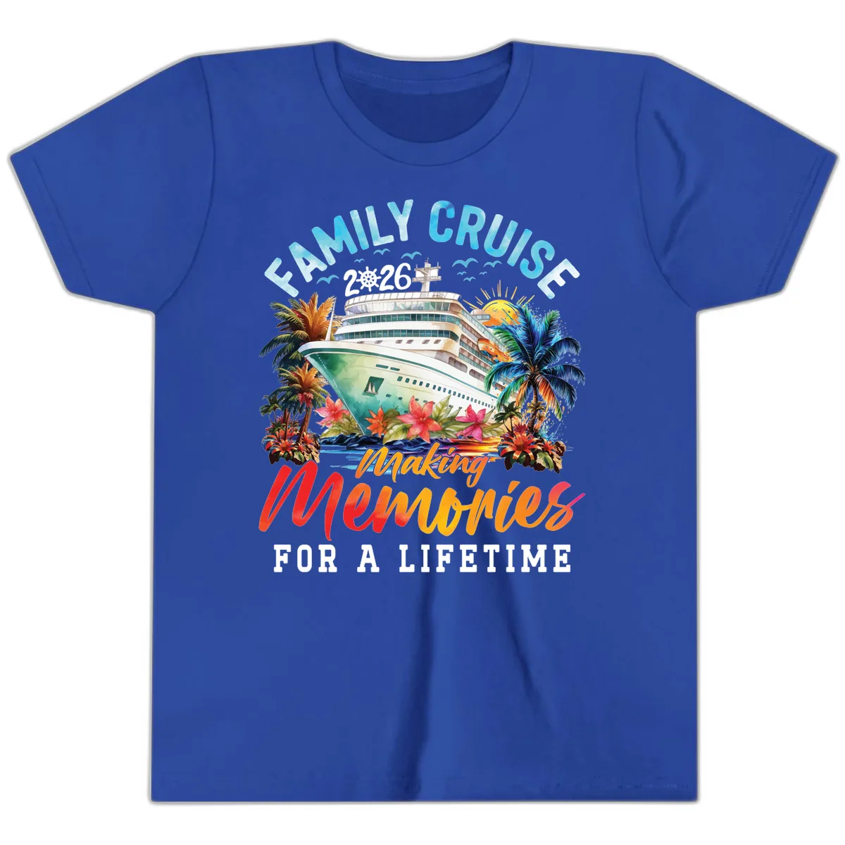 Family Cruise 2026 Making Memories Tropical Design Youth T-Shirt in True Royal