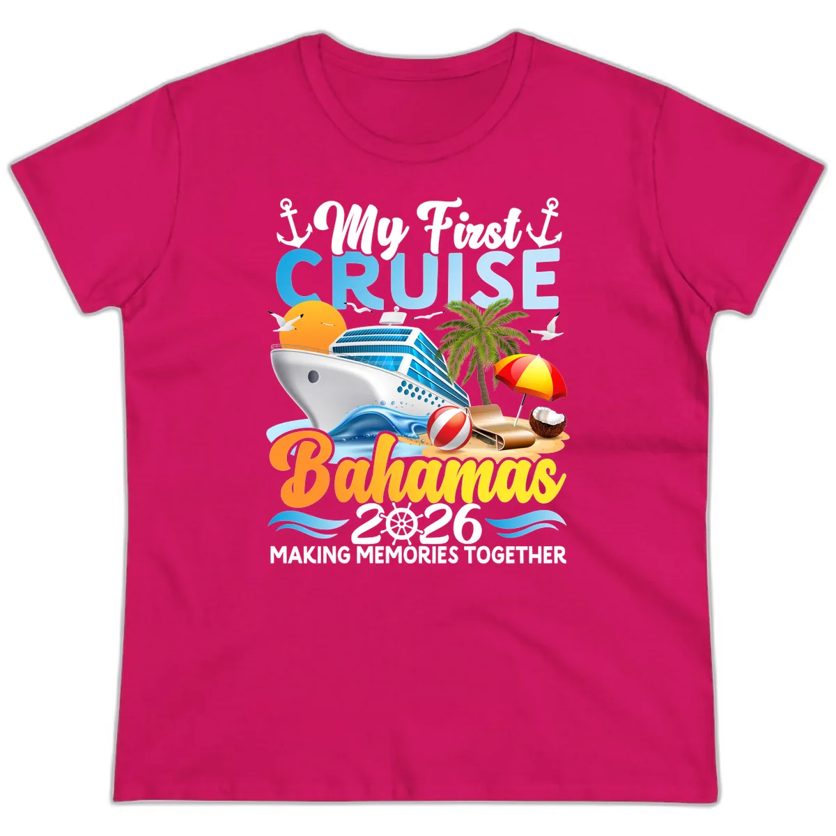 My First Cruise Bahamas 2026 Family Vacation Ladies Tee in Heliconia