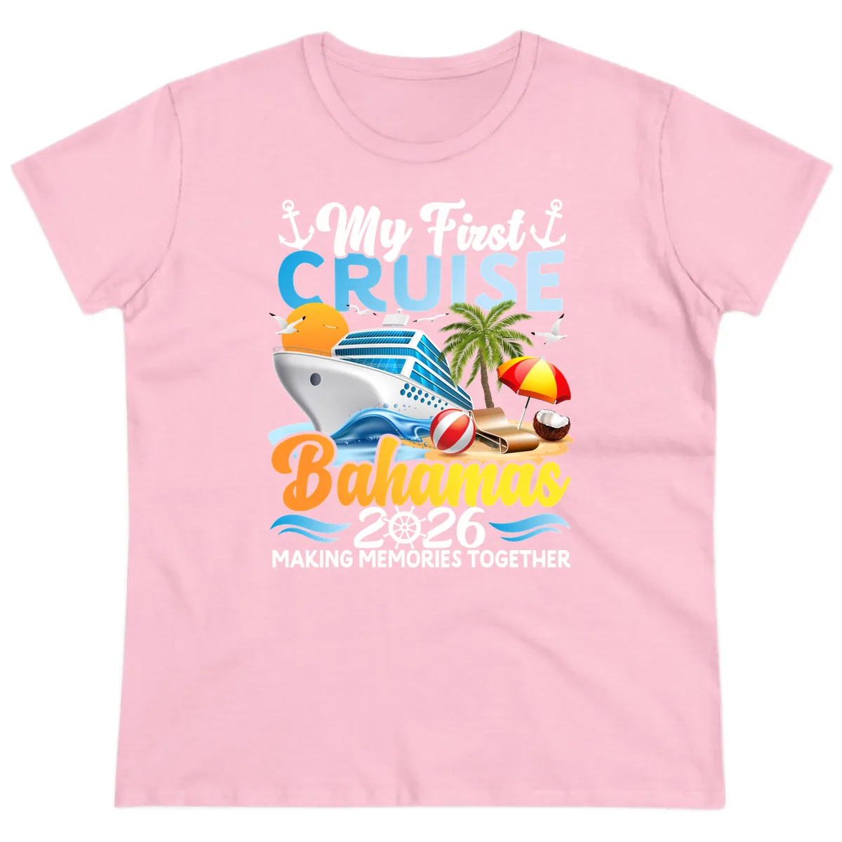 My First Cruise Bahamas 2026 Family Vacation Ladies Tee in Light Pink