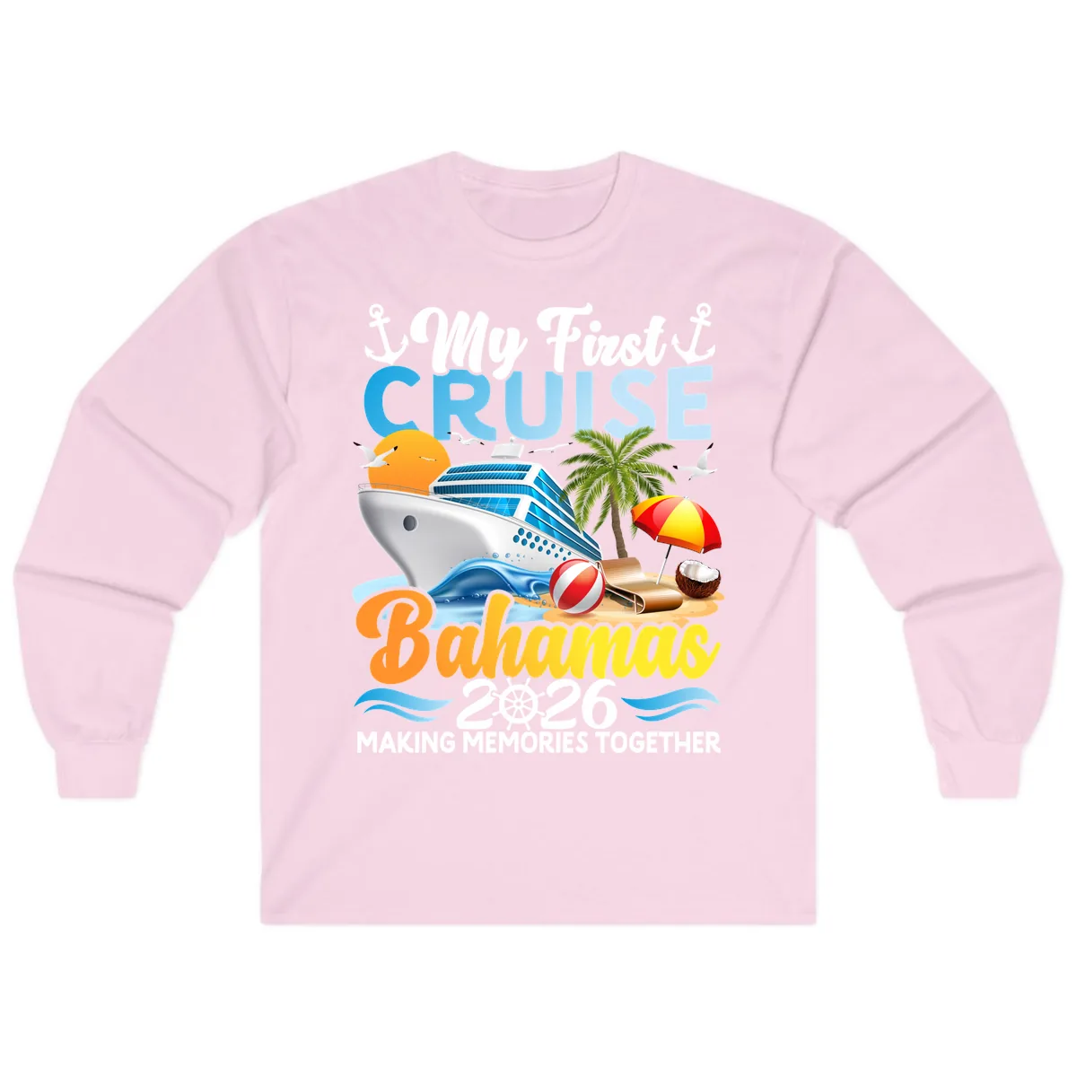 My First Cruise Bahamas 2026 Family Vacation Long Sleeve in Light Pink