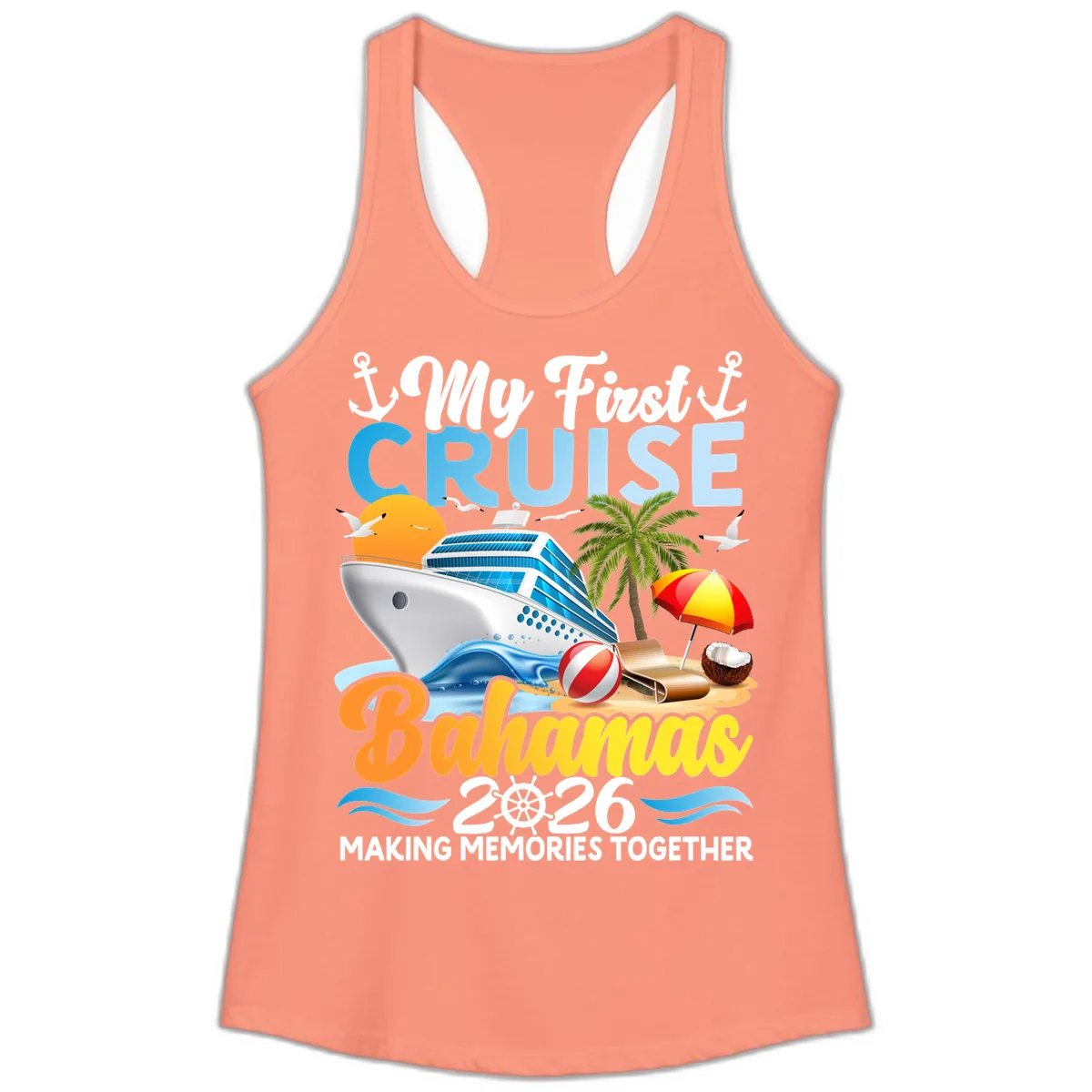My First Cruise Bahamas 2026 Family Vacation Ladies Tank in Solid Light Orange