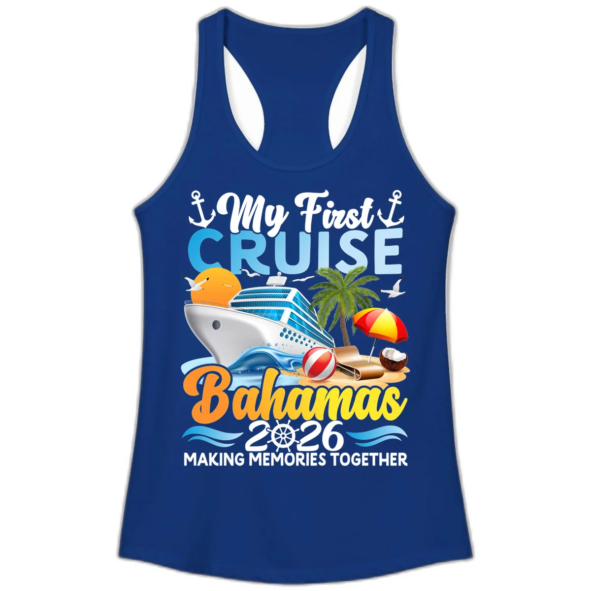 My First Cruise Bahamas 2026 Family Vacation Ladies Tank in Solid Royal