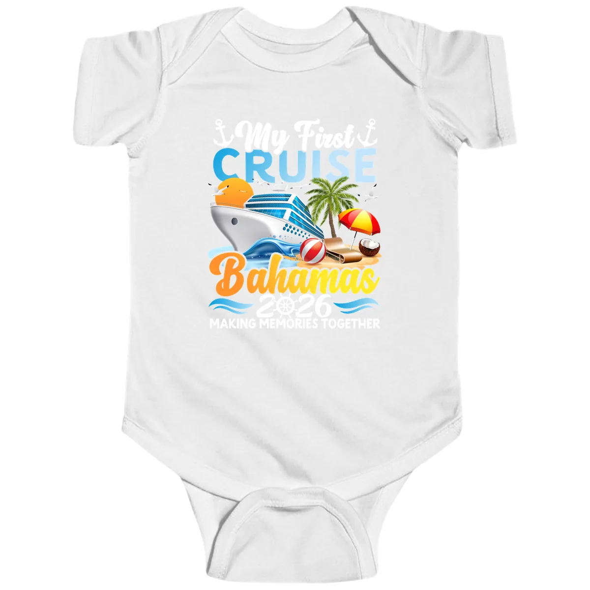 My First Cruise Bahamas 2026 Family Vacation Baby Onesie in White