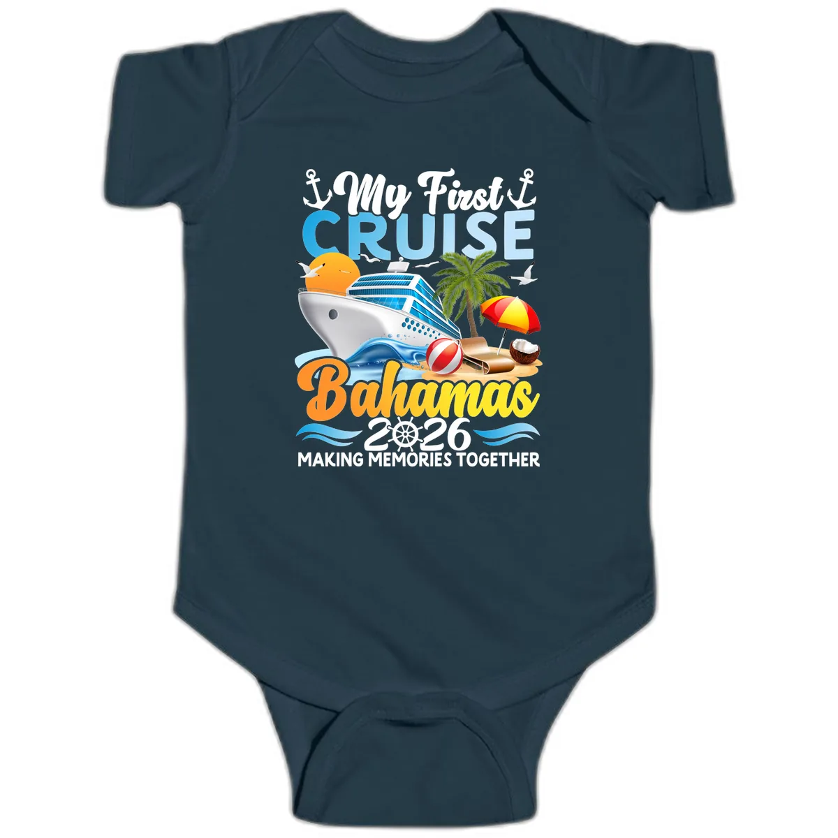 My First Cruise Bahamas 2026 Family Vacation Baby Onesie in Navy